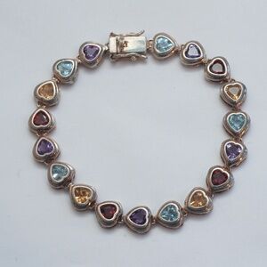 Multi Color Stone Sterling Silver Heart Bracelet 6.75" Women's Small or Child's